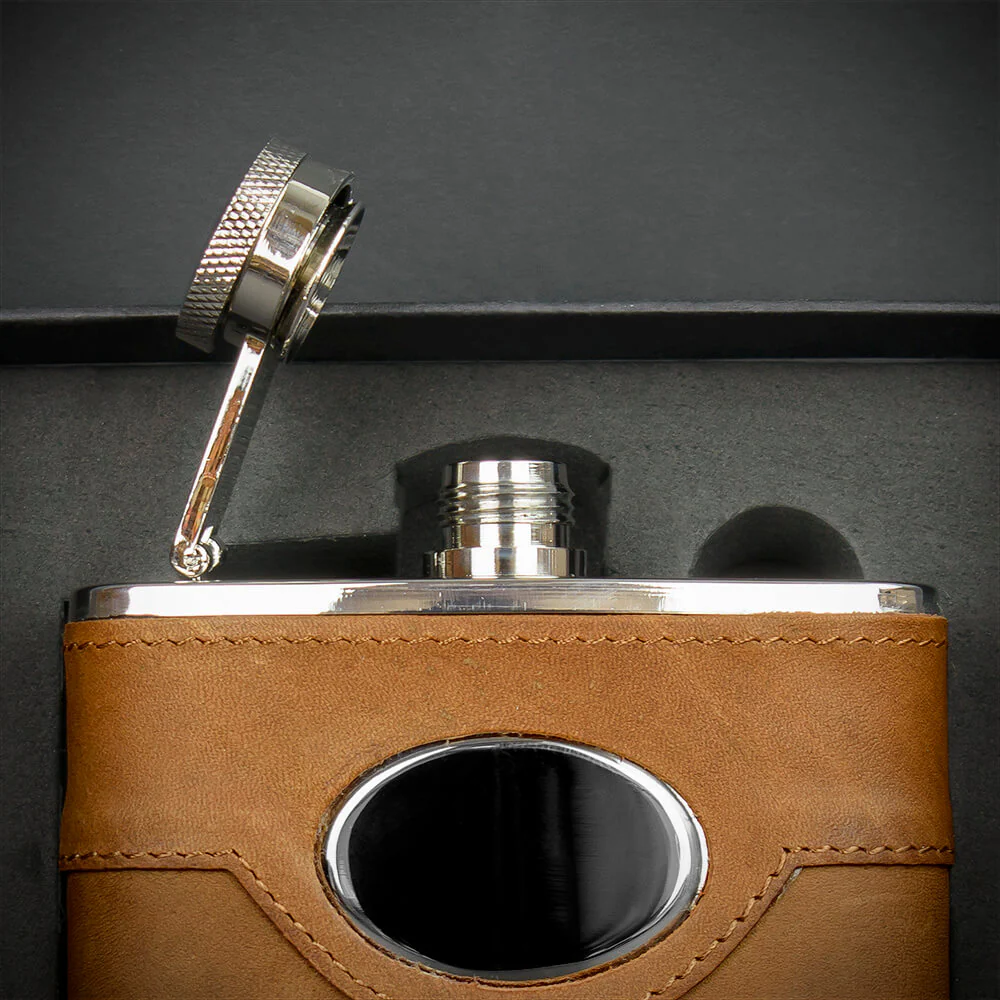 6oz Brown Leather Hip Flask - FL30S - Image 3