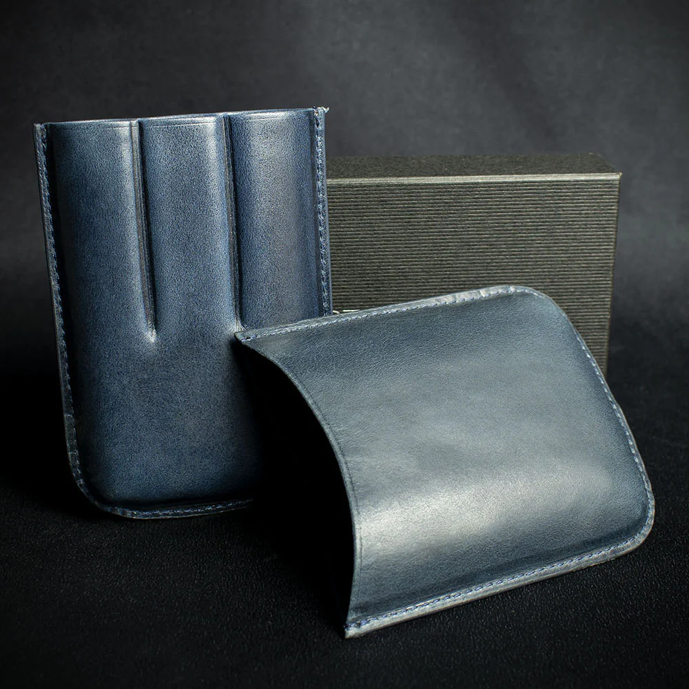 Artamis Navy Blue Leather Cigar Case - 3 Robustos - Image 3