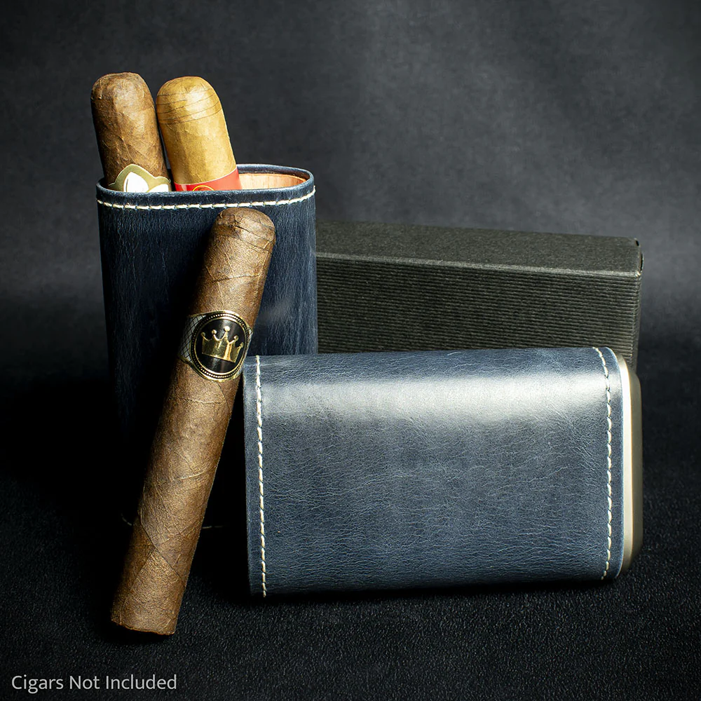 Artamis Navy Blue Leather Cedar LinedCigar Case - 3 Robustos - Image 3