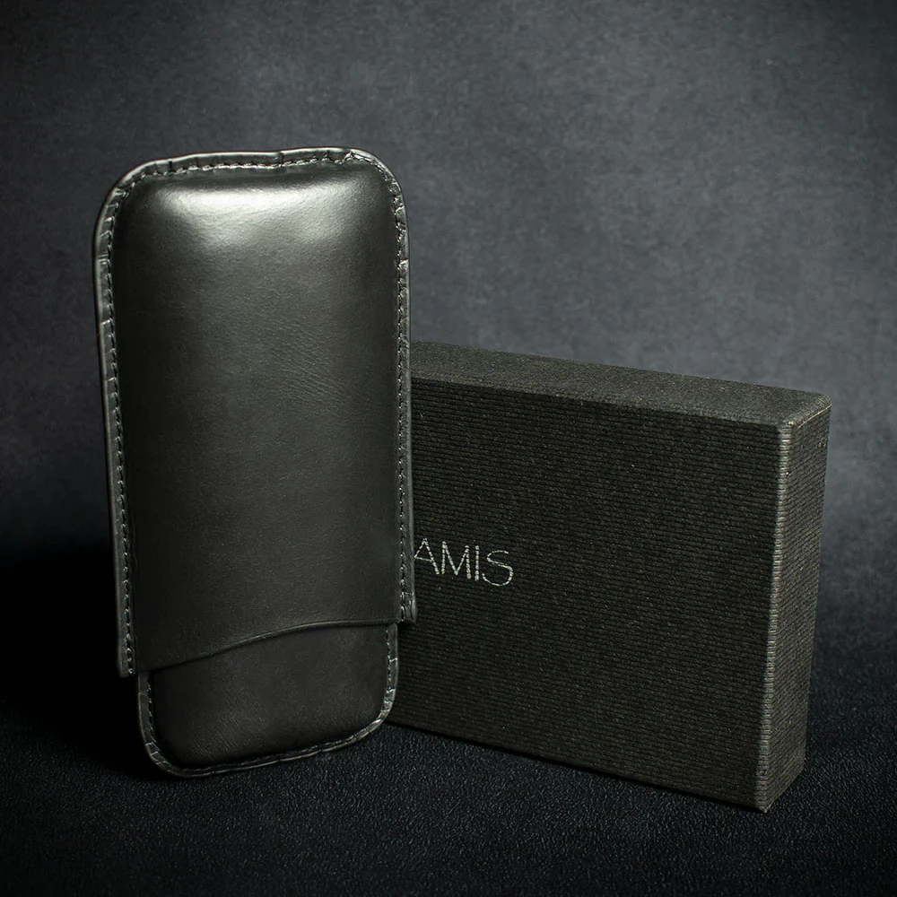 Artamis Black Leather Cigar Case - 2 Robustos