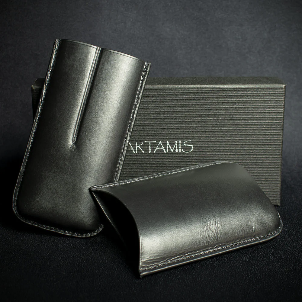 Artamis Black Leather Cigar Case - 2 Robustos - Image 3