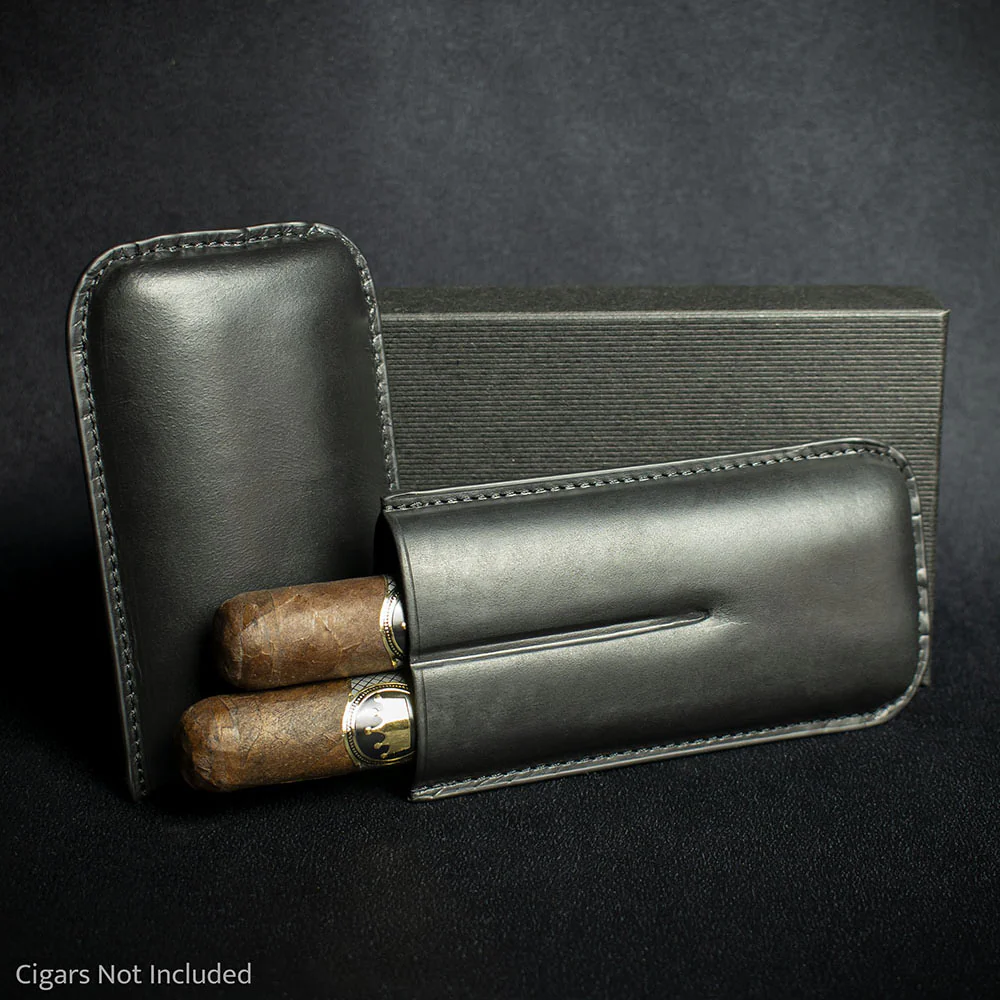 Artamis Black Leather Cigar Case - 2 Robustos - Image 4