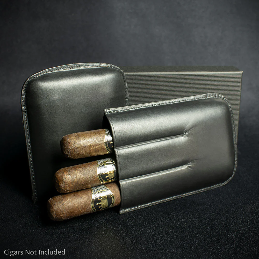 Artamis Black Leather Cigar Case - 3 Robustos - Image 4