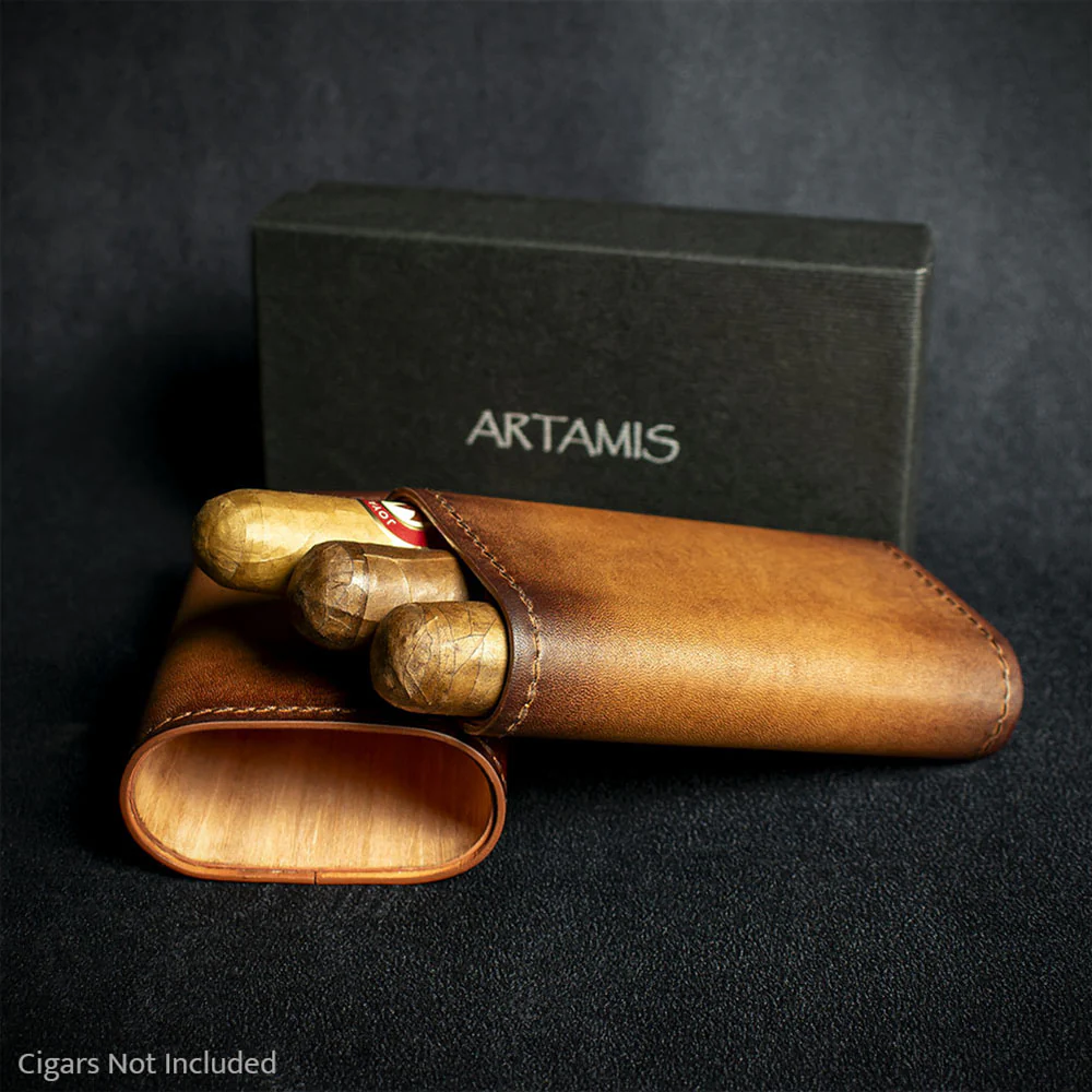Artamis Antique Leather Cedar Lined Cigar Case - 3 Robustos - Image 4