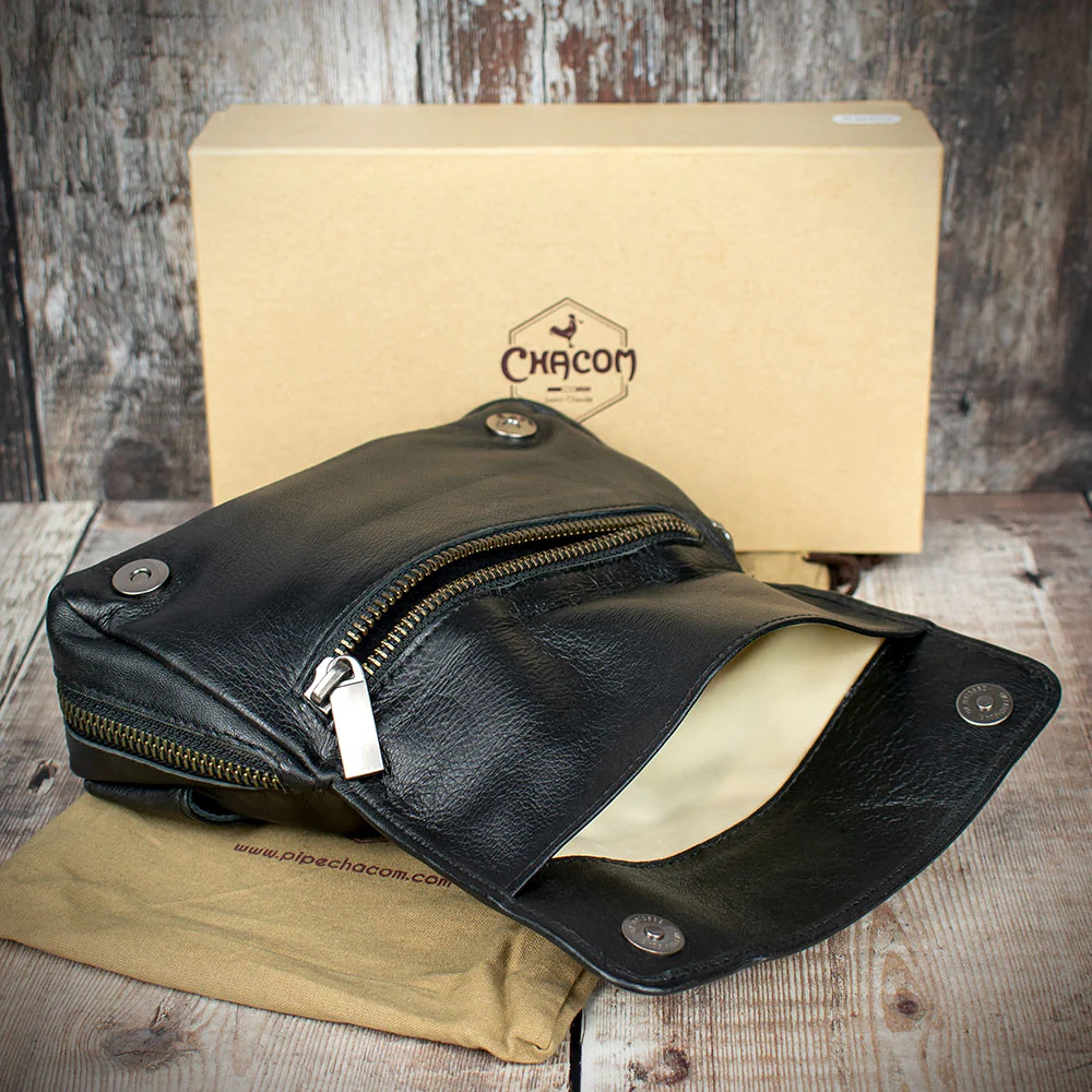 Chacom Two Pipe Combination Pouch - Black Leather - Image 3