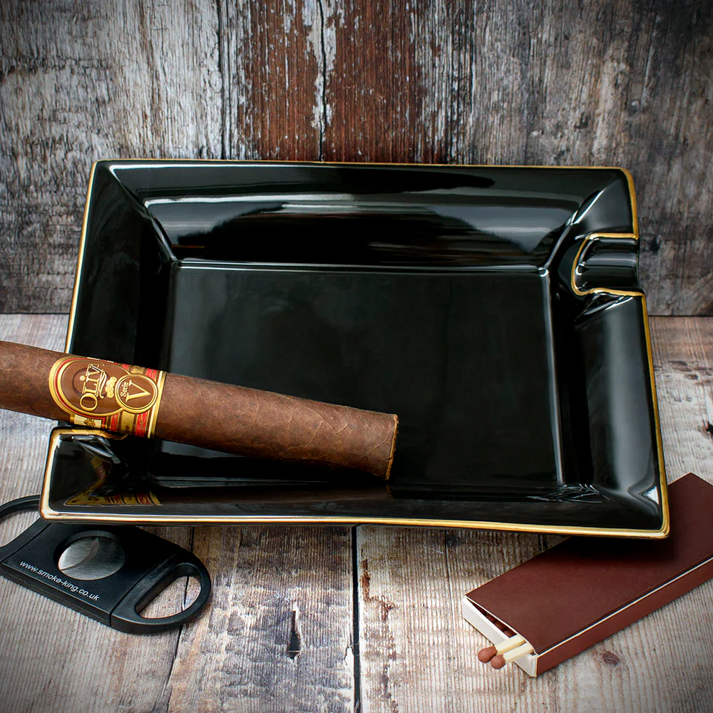Cigar Ashtray - Black Ceramic Two Rests - Image 2