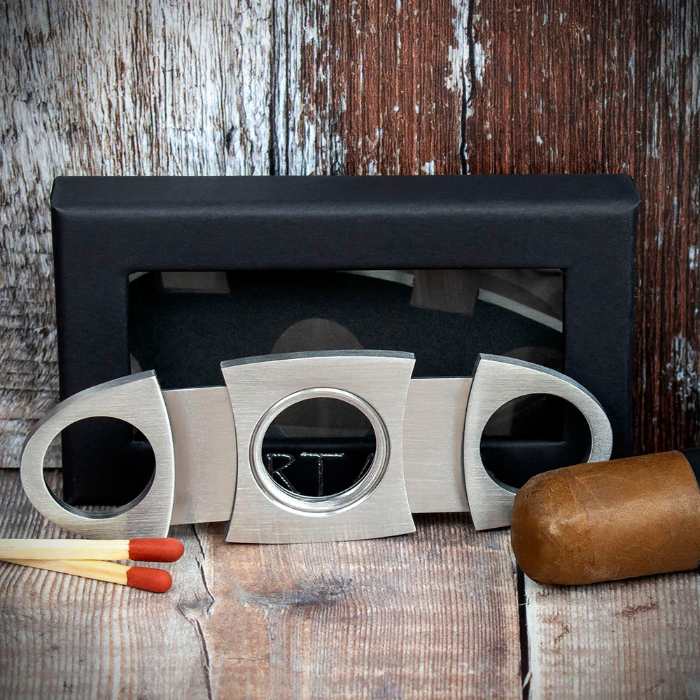 Brushed Chrome Double Blade Guillotine Cigar Cutter - Image 2