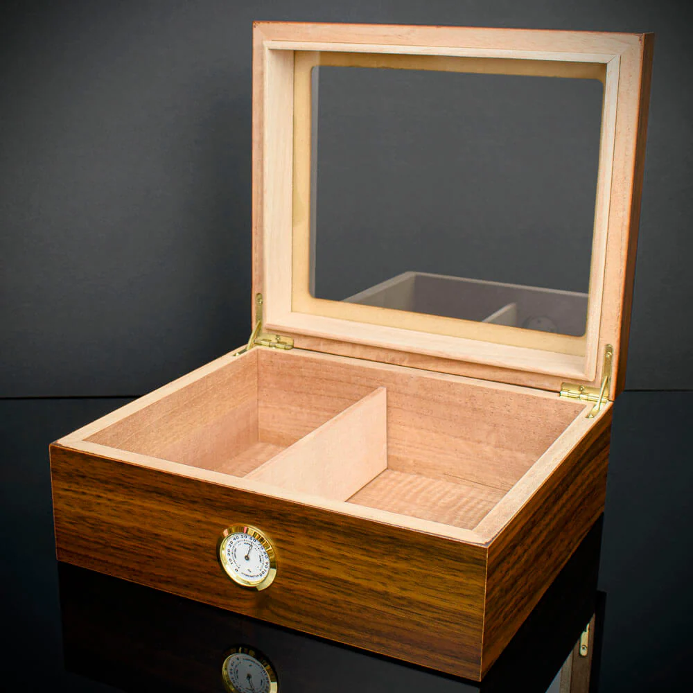 Cigar Humidor Glass Top Walnut Veneer HU19 - 25 Cigar Capacity - Image 2