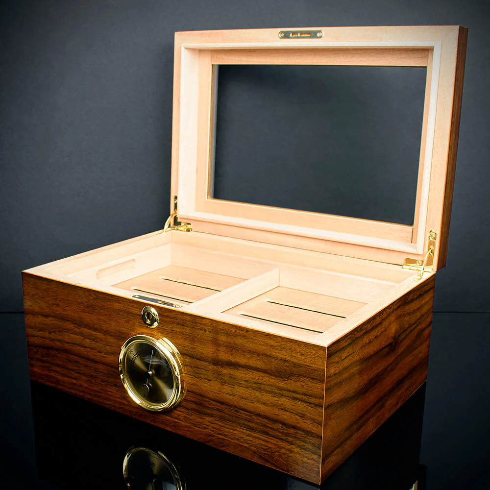 Cigar Humidor Glass Top Walnut Veneer HU20 - 75 Cigar Capacity - Image 2