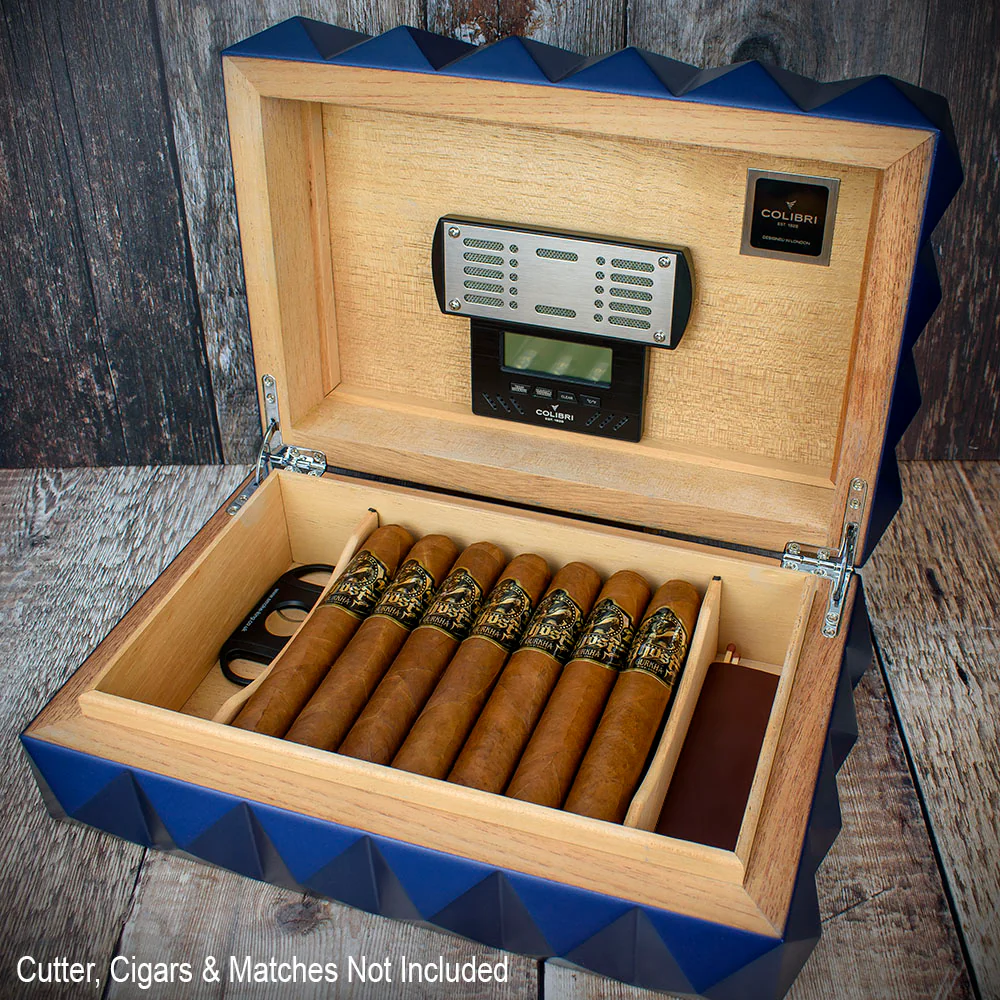 Colibri Quasar Desktop Humidor Blue - 40/45 Cigar Capacity - Image 3