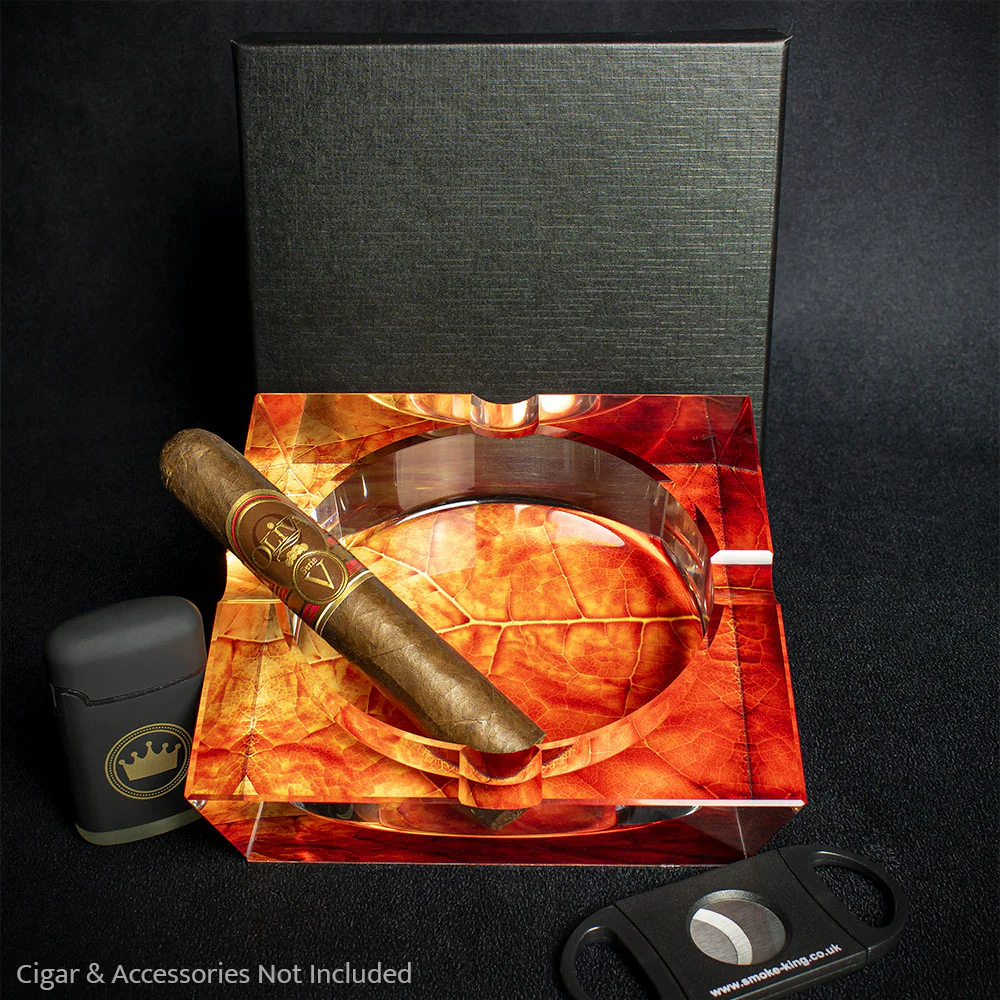 Crystal Cigar Ashtray - Tobacco Leaf Design - Image 2