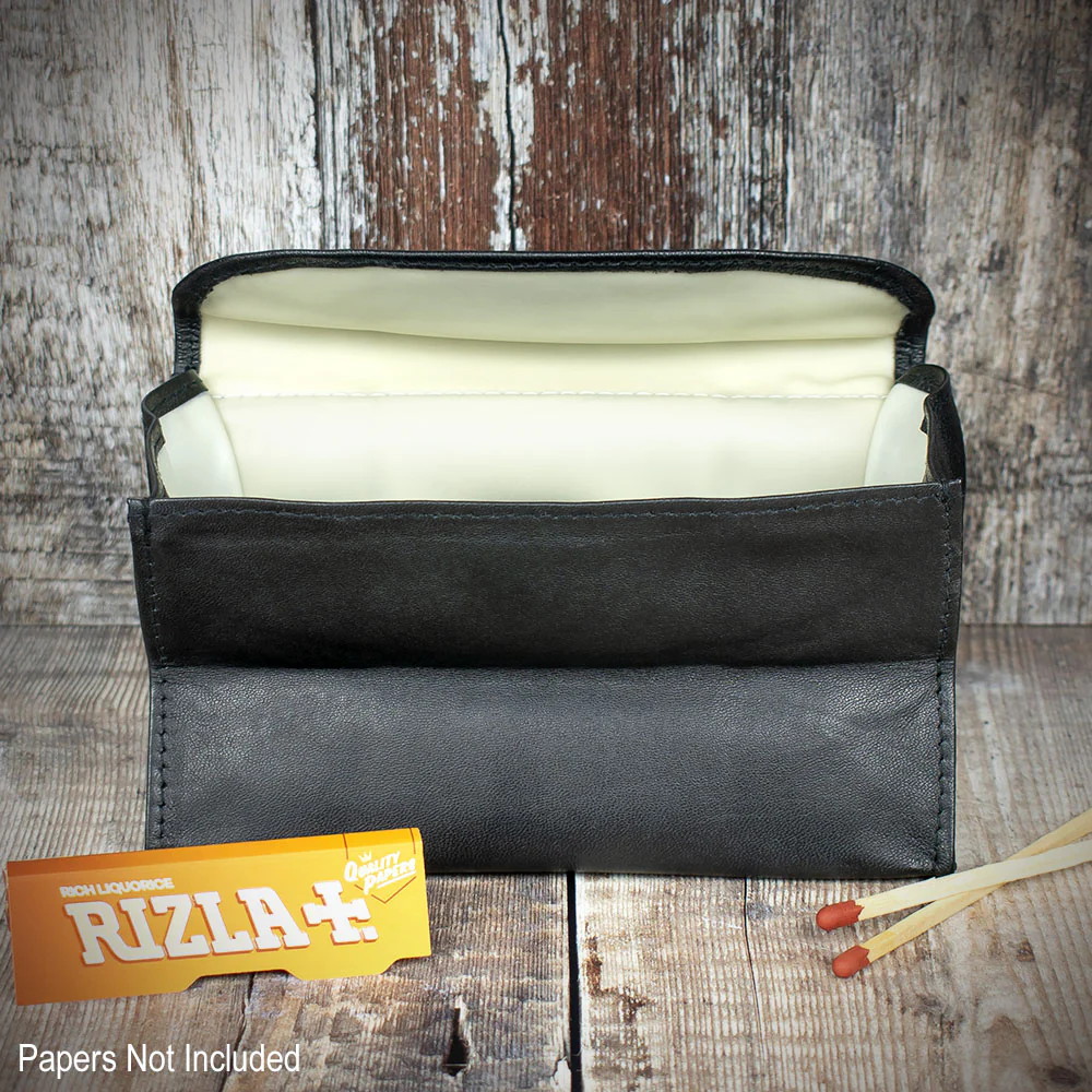 Falcon Black Leather Box Button Handrolling Pouch 590F - Image 3