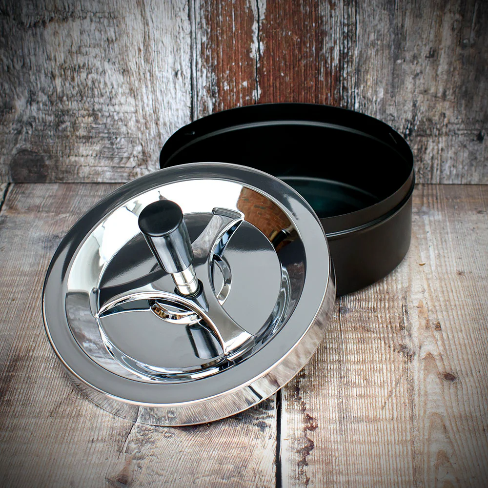 Large Spinner Ashtray - Polished Chrome/Black - 14cm - Image 2