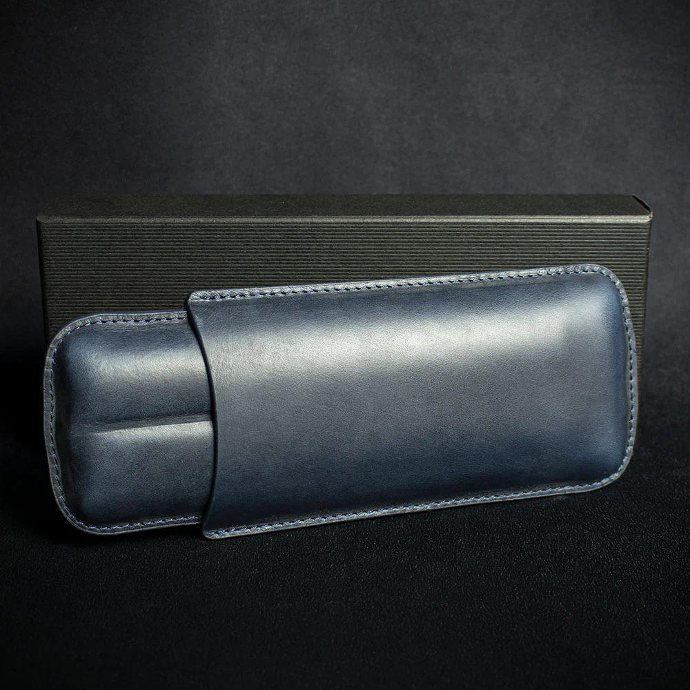 Artamis Navy Blue Leather Cigar Case - 2 Churchills - Image 2