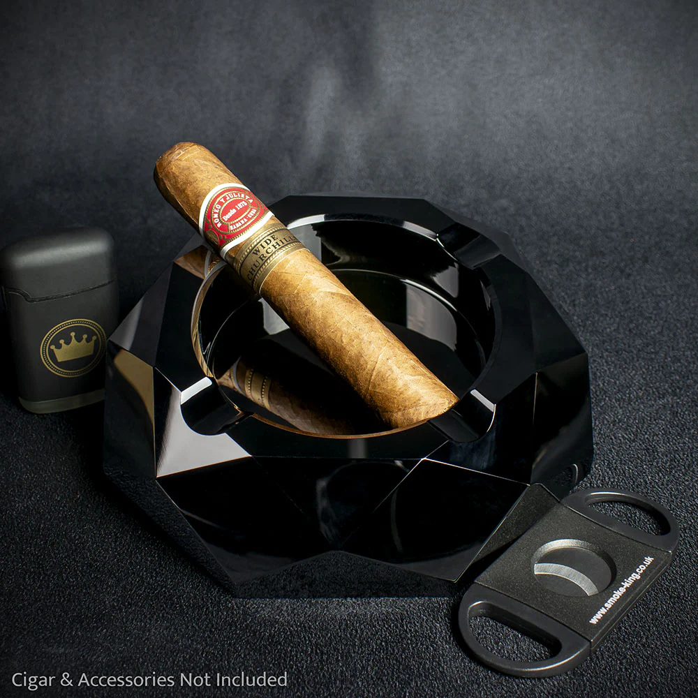 Octagonal Crystal Glass Cigar Ashtray - Black - Image 2