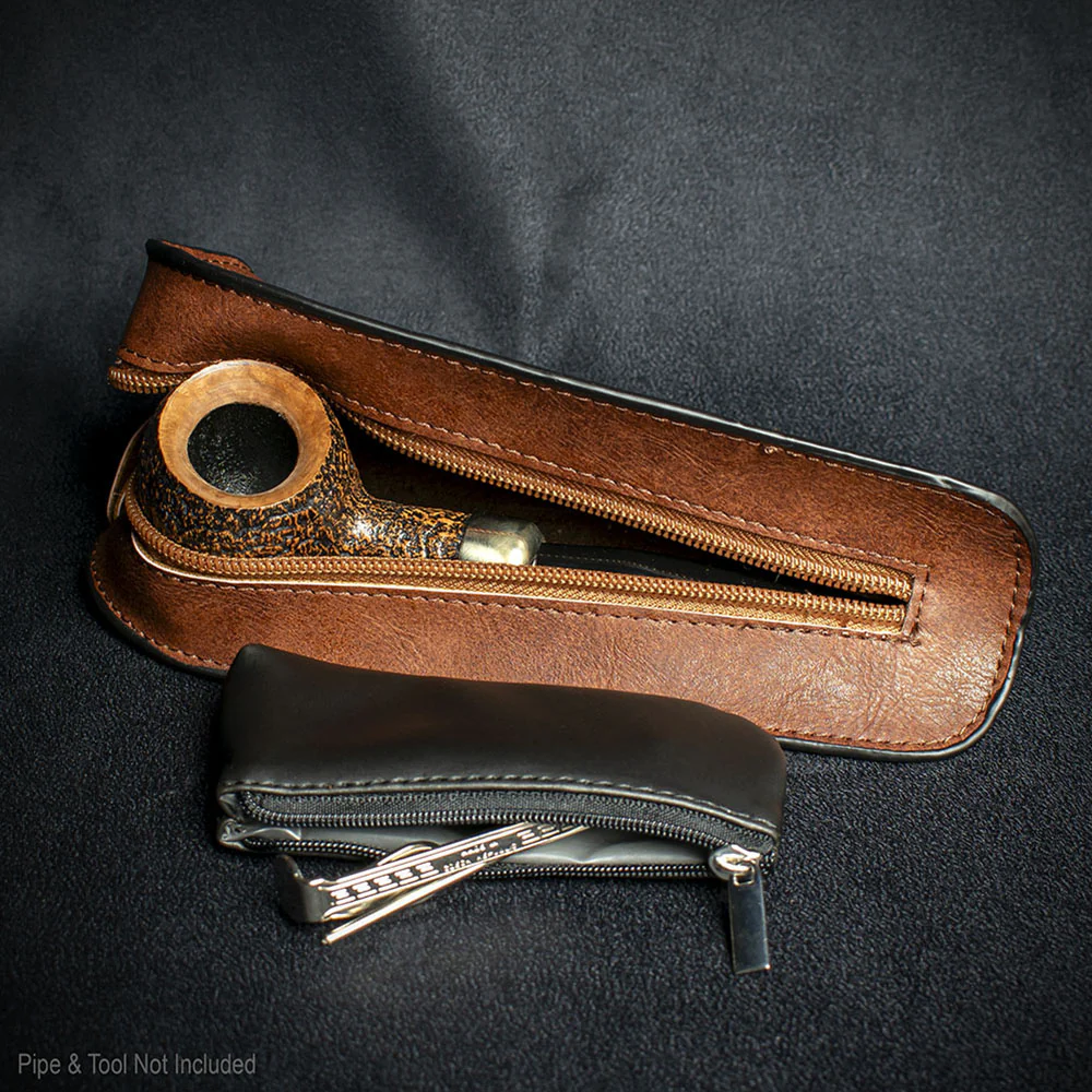 One Pipe & Lighter Pouch - Brown Nappa - Image 2