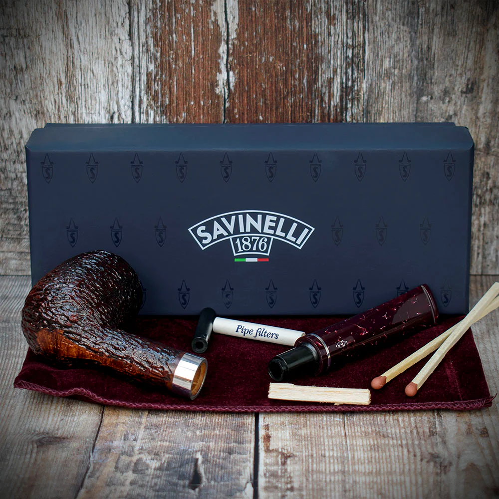 Savinelli Bacco Rusticated Dark Brown 128 - 6mm Briar Pipe - Image 4