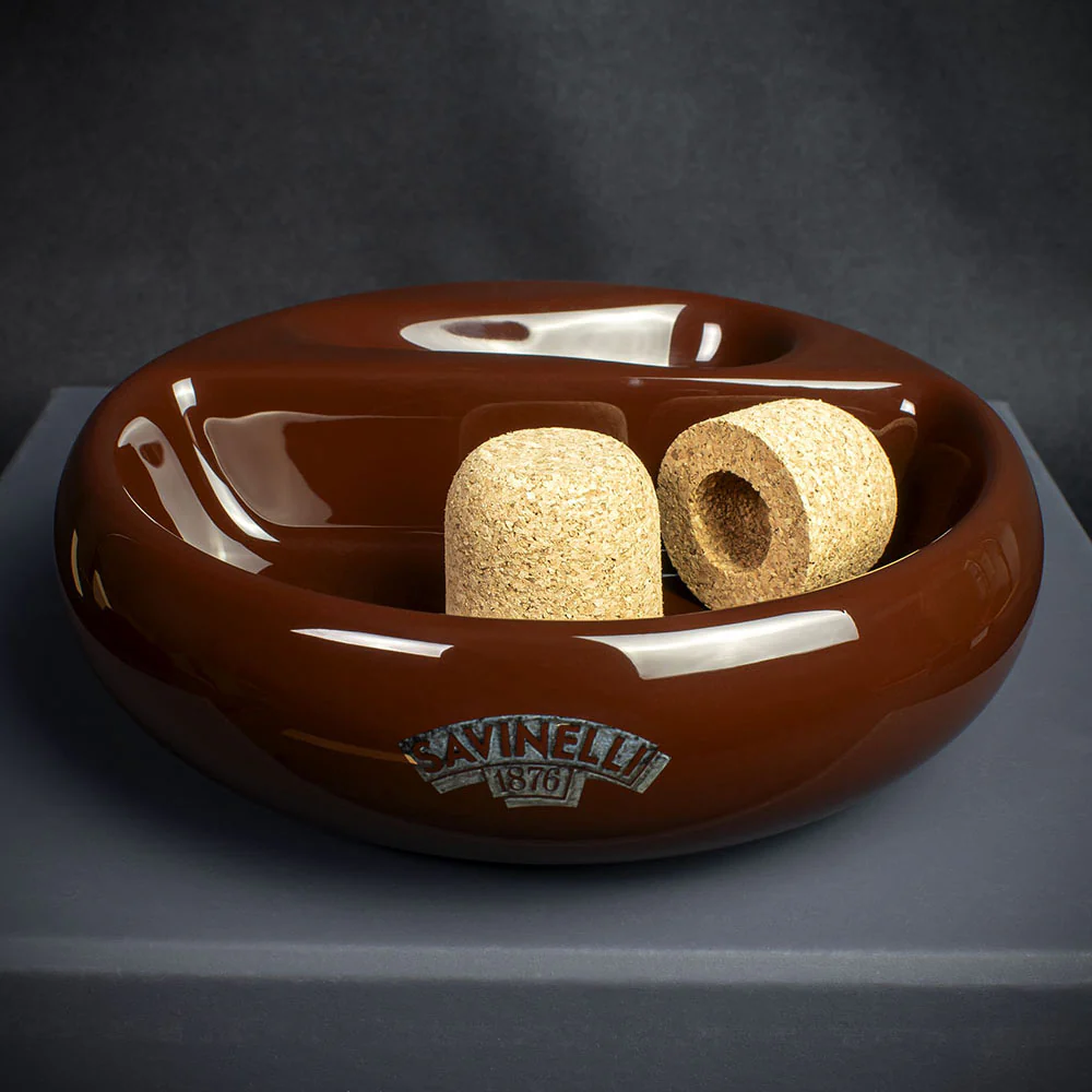 Savinelli Brown Ceramic Ashtray - One Pipe Rest with Cork Knocker - Image 3
