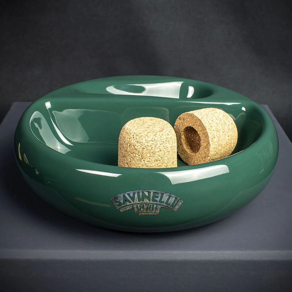 Savinelli Green Ceramic Ashtray - One Pipe Rest with Cork Knocker - Image 3