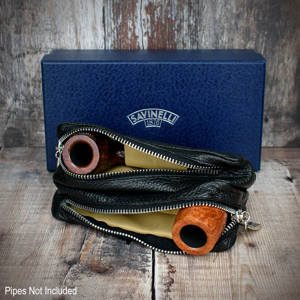 Savinelli Leather 2 Pipe & Tobacco Pouch - Black Weave - Image 3