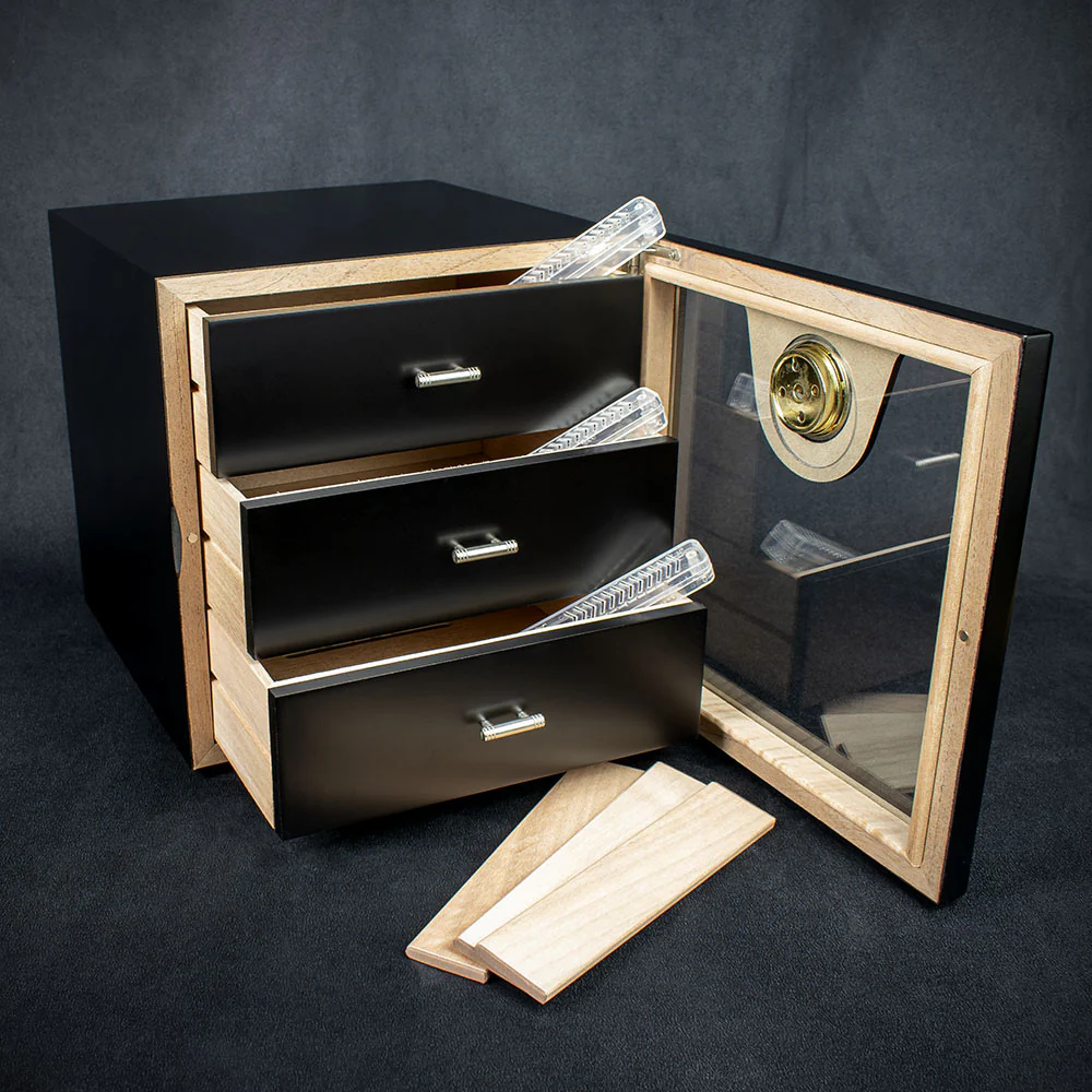 Smoke-King 3 Drawer Cigar Cabinet Humidor - Black & Acrylic - 40 -50 Cigars - Image 2