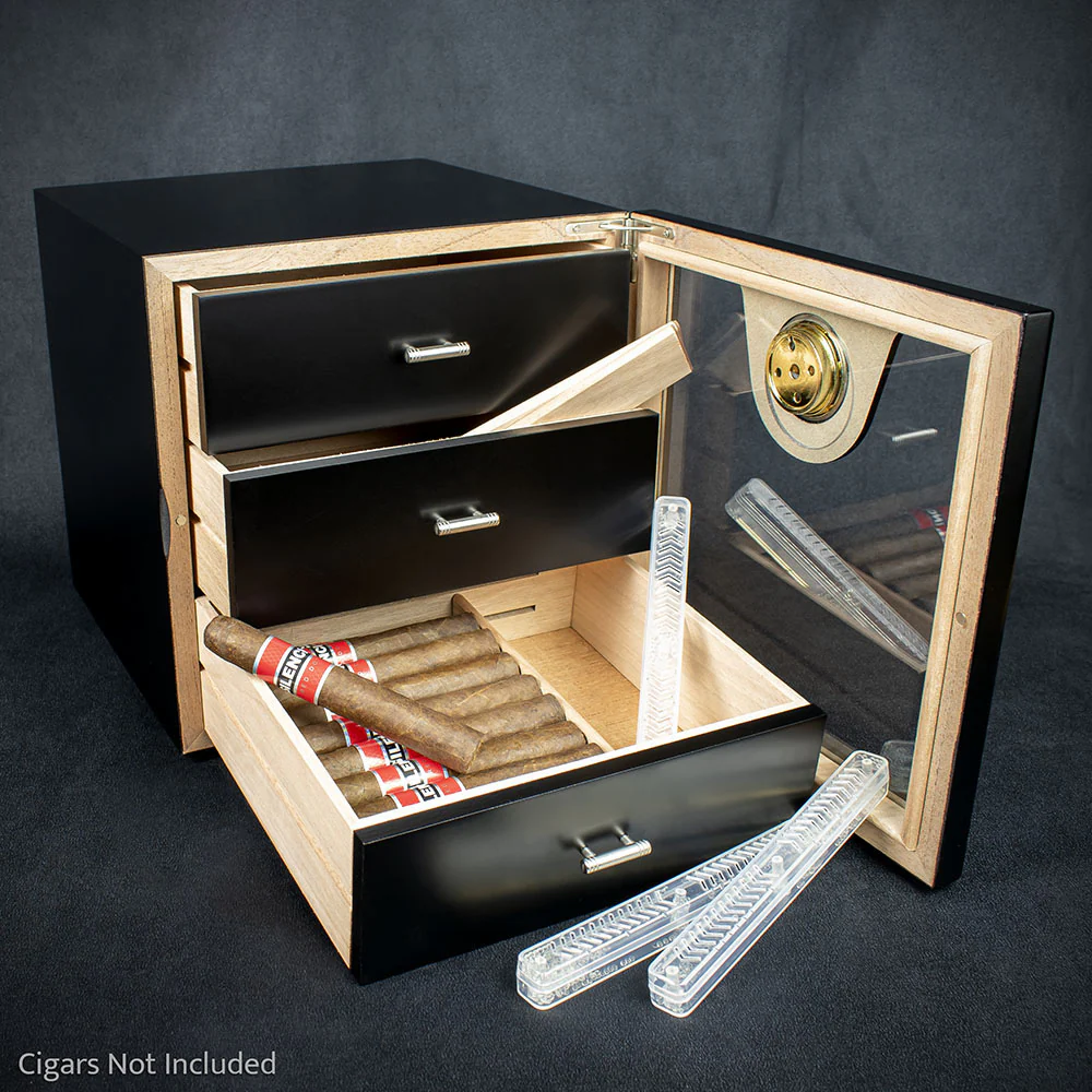 Smoke-King 3 Drawer Cigar Cabinet Humidor - Black & Acrylic - 40 -50 Cigars - Image 3